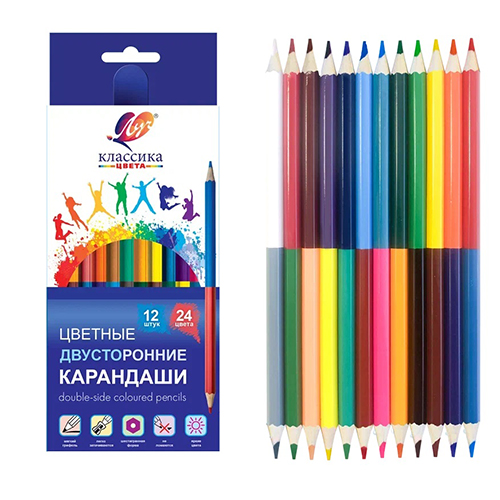 Карандаши цветные деревянные двухсторонние Классика 24цв " Луч " шестигранные, картонная упаковка, европодвес
