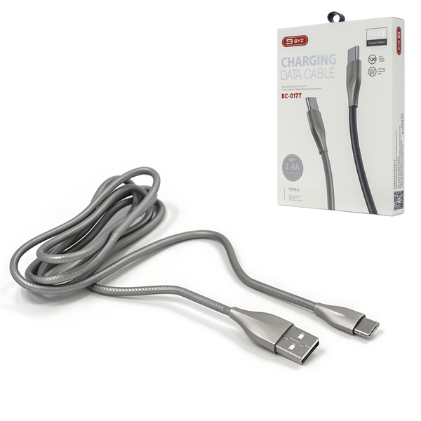 Кабель сетевой USB - Type-C " Mirex " BC-007t серебристый, круглый, 1,2м, 2,4А, ПВХ
