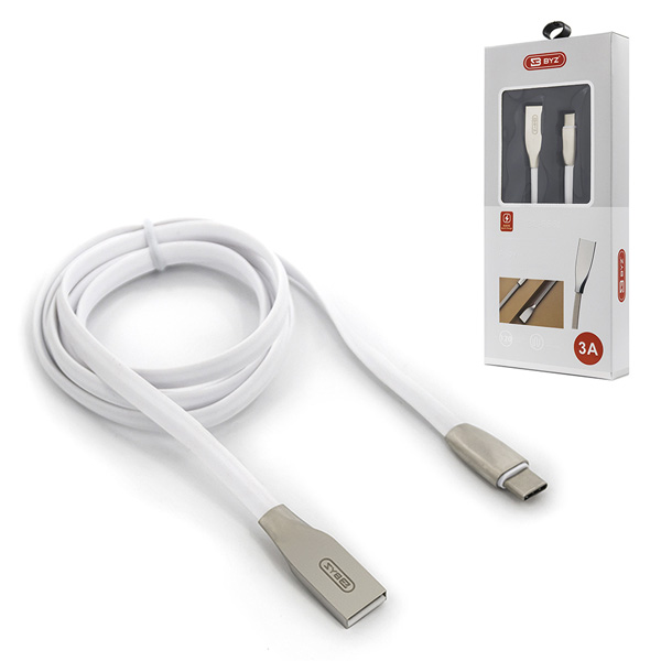 Кабель сетевой USB - Type-C " Mirex " BL-666t белый, плоский, 1,2м, 3,0А, силикон