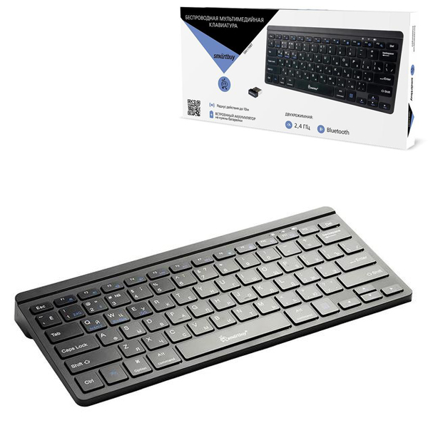 Клавиатура беспроводная " Smartbuy " Z170, мини, черная, USB, Bluetooth, Type-C кабель 50см, картонная упаковка