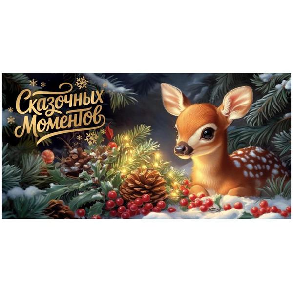 Конверт для денег " Миленд " 1-04 Новогодний- Сказочных моментов, Олень, 165*80мм, УФ-лак, без текста